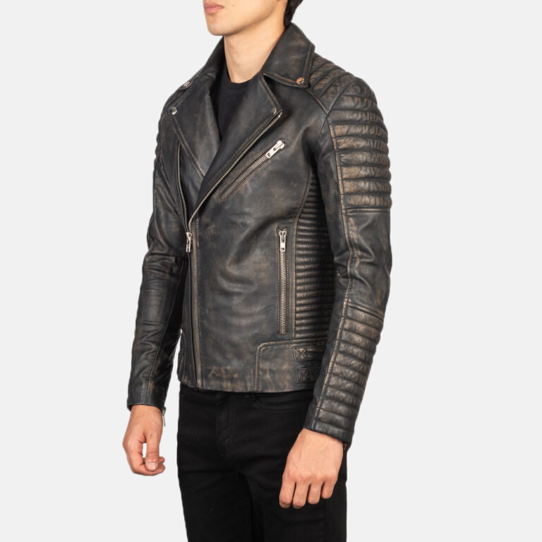Mens Armand Distressed Brown Leather Biker Jacket Side Pose-3-1634130644307